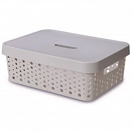 CANASTO CON TAPA GRIS 36x14x10CM